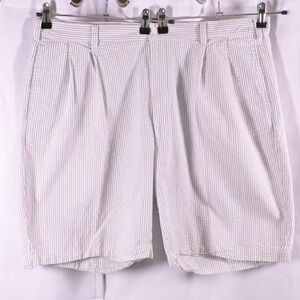 VTG Jos A Bank Pleated Seersucker High Rise Shorts Men 42 Gray White‎ Stripe
